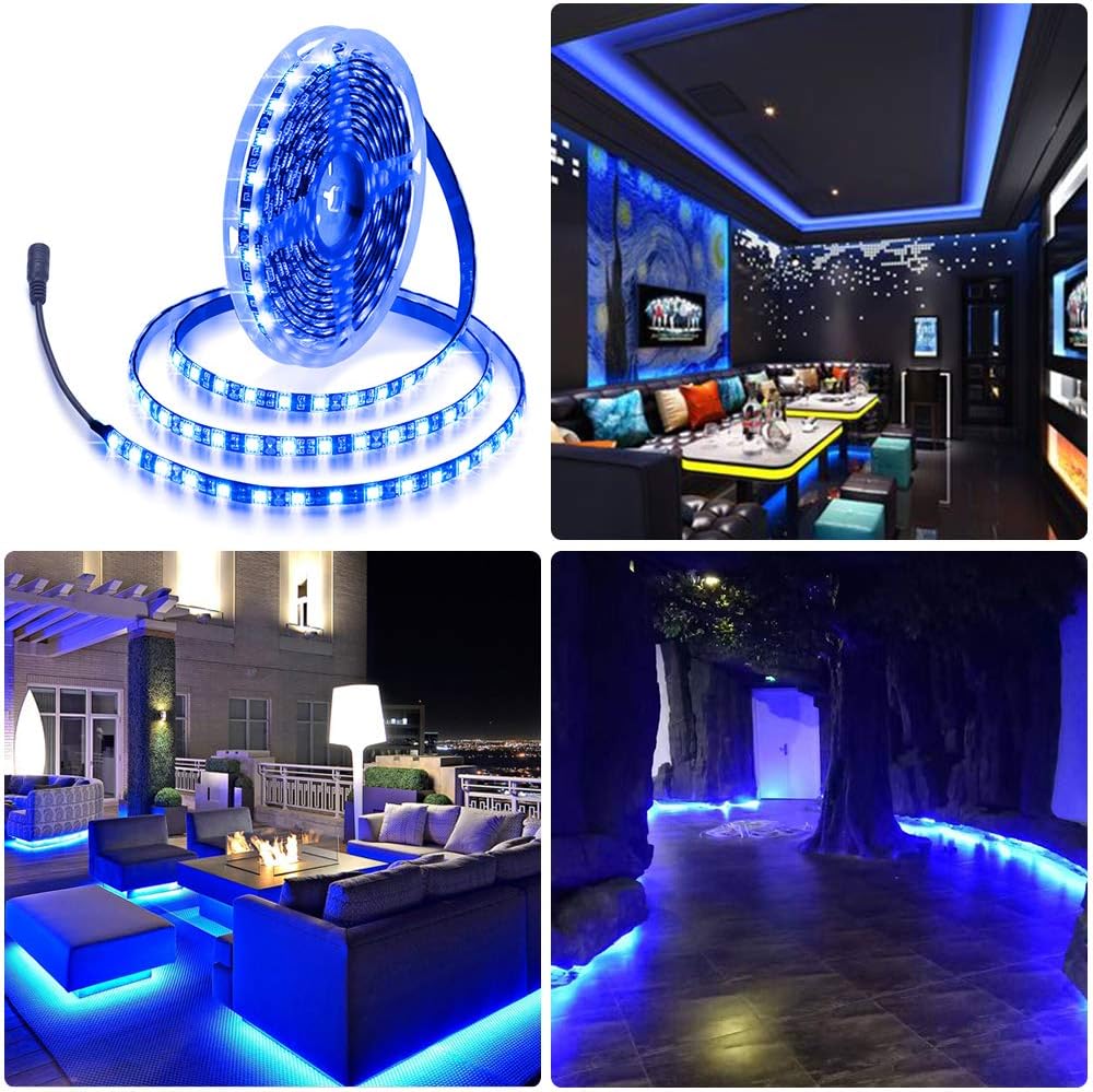 ALITOVE 16.4ft Blue LED Strip Light for Kitchen Under-Cabinet and Stair Tread Glow, 12V Cuttable