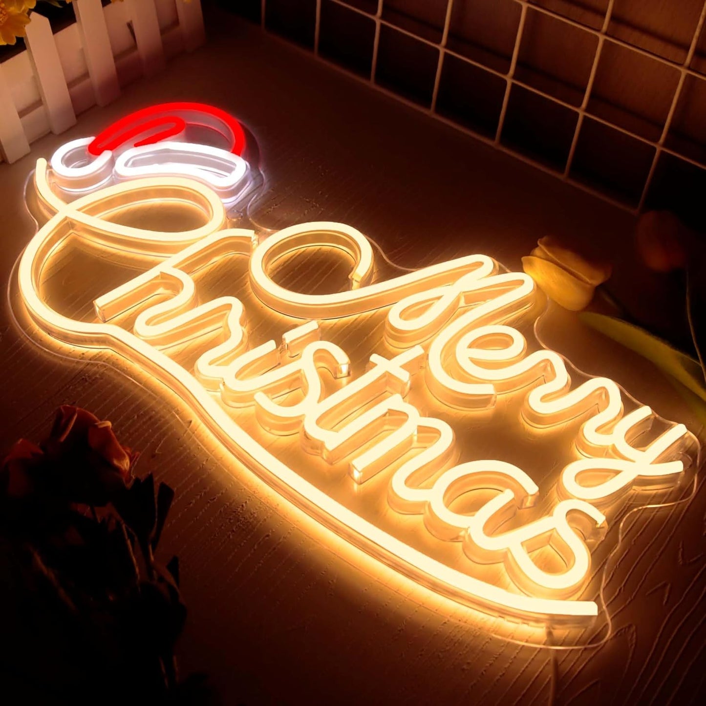 Allball Merry Christmas LED Sign – Stylish Seasonal Wall Decoration for Apartment and Family Room, 16.8 Inch Neon Light
