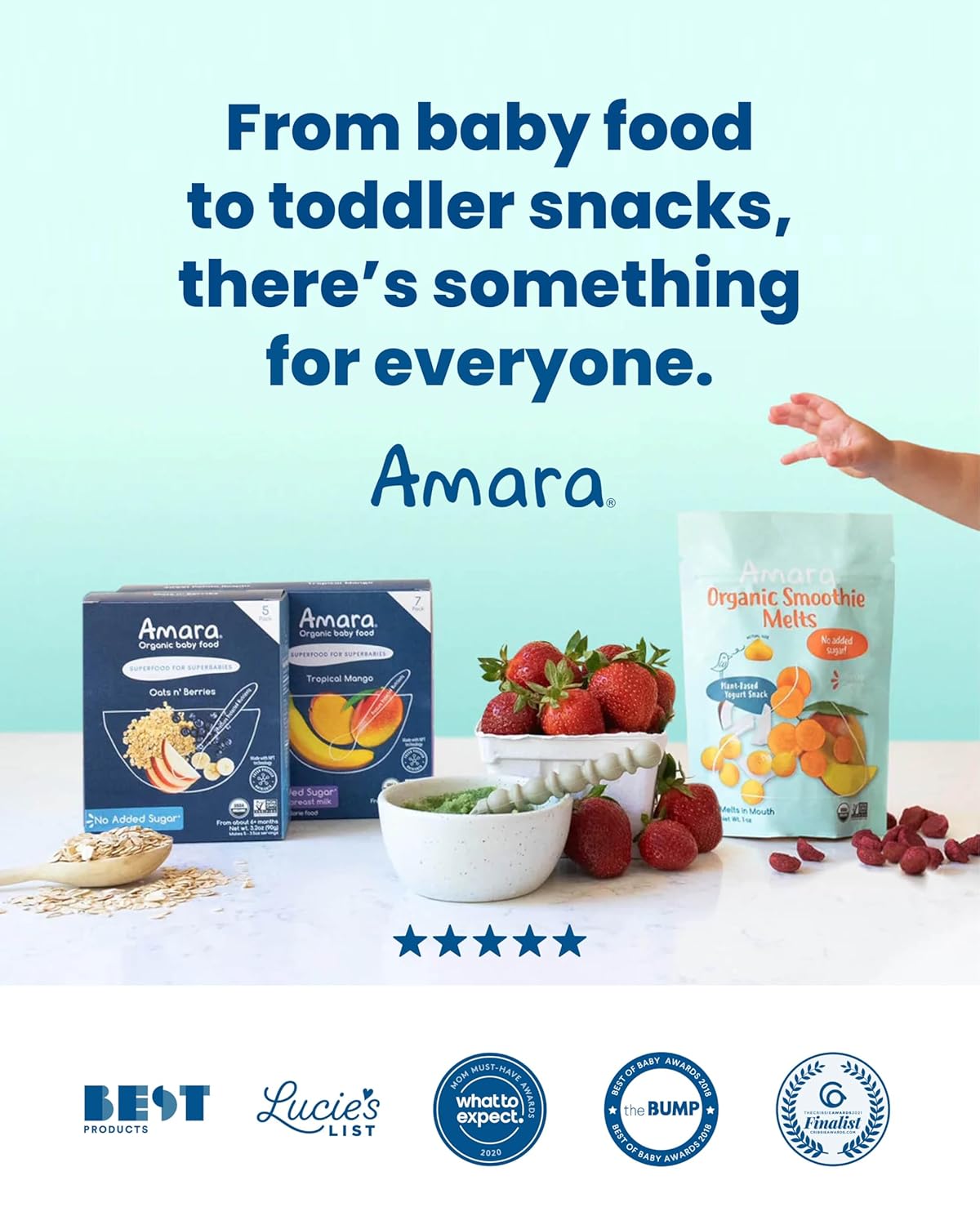 Amara Organic Mixable Baby Cereal in Shelf Stable Pouches, Thoughtful Baby Shower Registry Essential, 3.5oz 5-Count