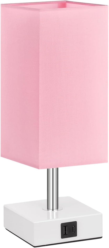 Ambimall Touch Lamp – Simple Modern Nightstand Light in White Base and Soft Pink Shade, Less-Is-More Home Design