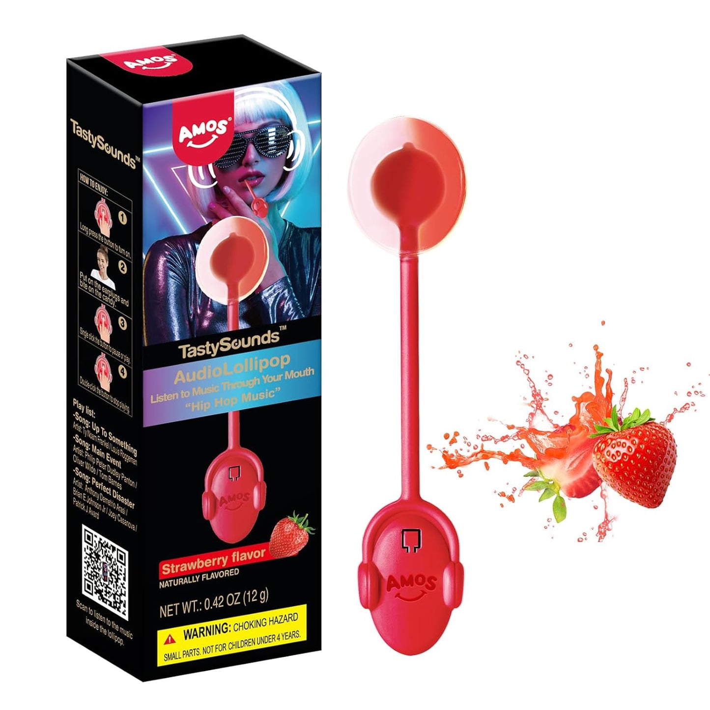 Amos Music Lollipop Candy – Mindful Sweet Treat for Sugar-Conscious Adults, Xylitol Lollipop with Music Surprise