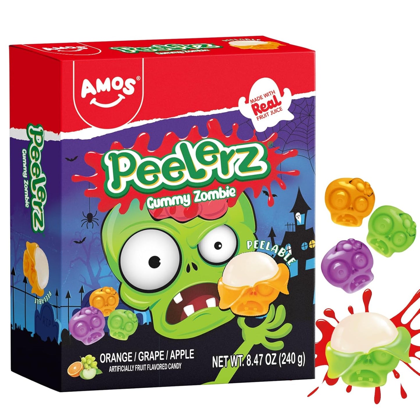 Amos Spooky Body Parts Gummy Bag – 32 Wrapped Pieces for Kids' Playroom Parties, Daycare Snacks & Trick-or-Treat Handouts