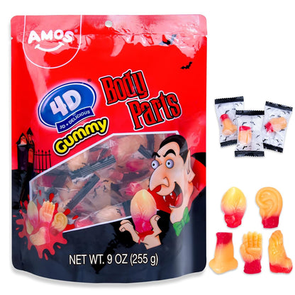 Amos Spooky Body Parts Gummy Bag – 32 Wrapped Pieces for Kids' Playroom Parties, Daycare Snacks & Trick-or-Treat Handouts