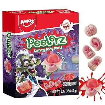 Amos Spooky Body Parts Gummy Bag – 32 Wrapped Pieces for Kids' Playroom Parties, Daycare Snacks & Trick-or-Treat Handouts