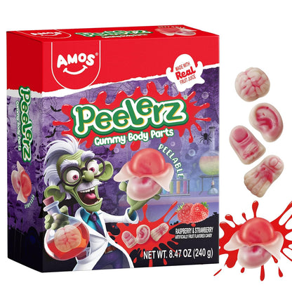 Amos Spooky Body Parts Gummy Bag – 32 Wrapped Pieces for Kids' Playroom Parties, Daycare Snacks & Trick-or-Treat Handouts