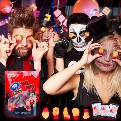 Amos Spooky Body Parts Gummy Bag – 32 Wrapped Pieces for Kids' Playroom Parties, Daycare Snacks & Trick-or-Treat Handouts