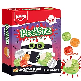 Amos Spooky Body Parts Gummy Bag – 32 Wrapped Pieces for Kids' Playroom Parties, Daycare Snacks & Trick-or-Treat Handouts