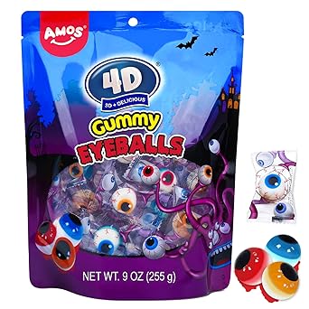 Amos Spooky Body Parts Gummy Bag – 32 Wrapped Pieces for Kids' Playroom Parties, Daycare Snacks & Trick-or-Treat Handouts