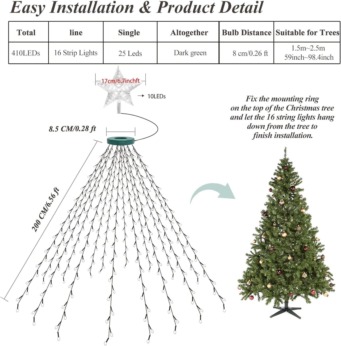 aneeway 16 Strand LED Lights with Star Topper – Less Is More Christmas Aesthetic for Modern Living Rooms