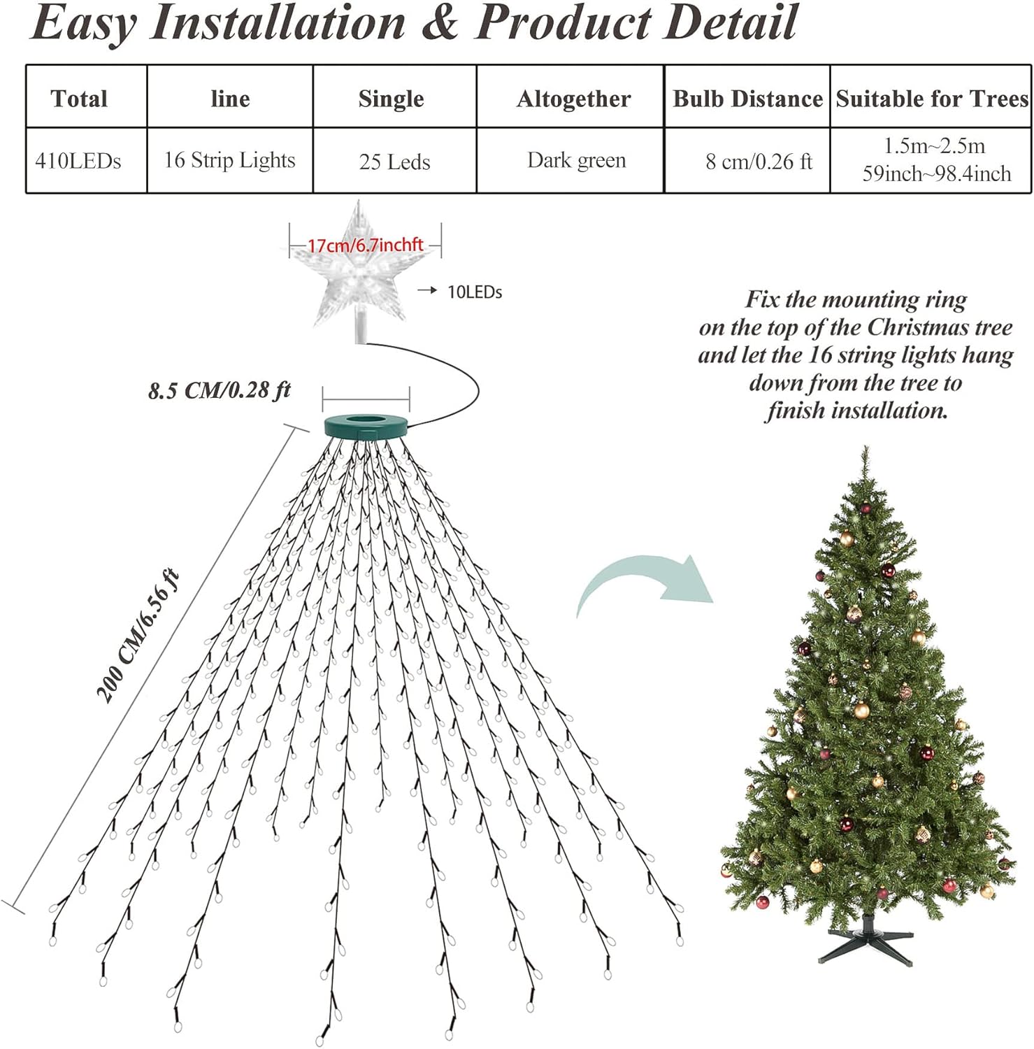 aneeway 16 Strand LED Lights with Star Topper – Less Is More Christmas Aesthetic for Modern Living Rooms
