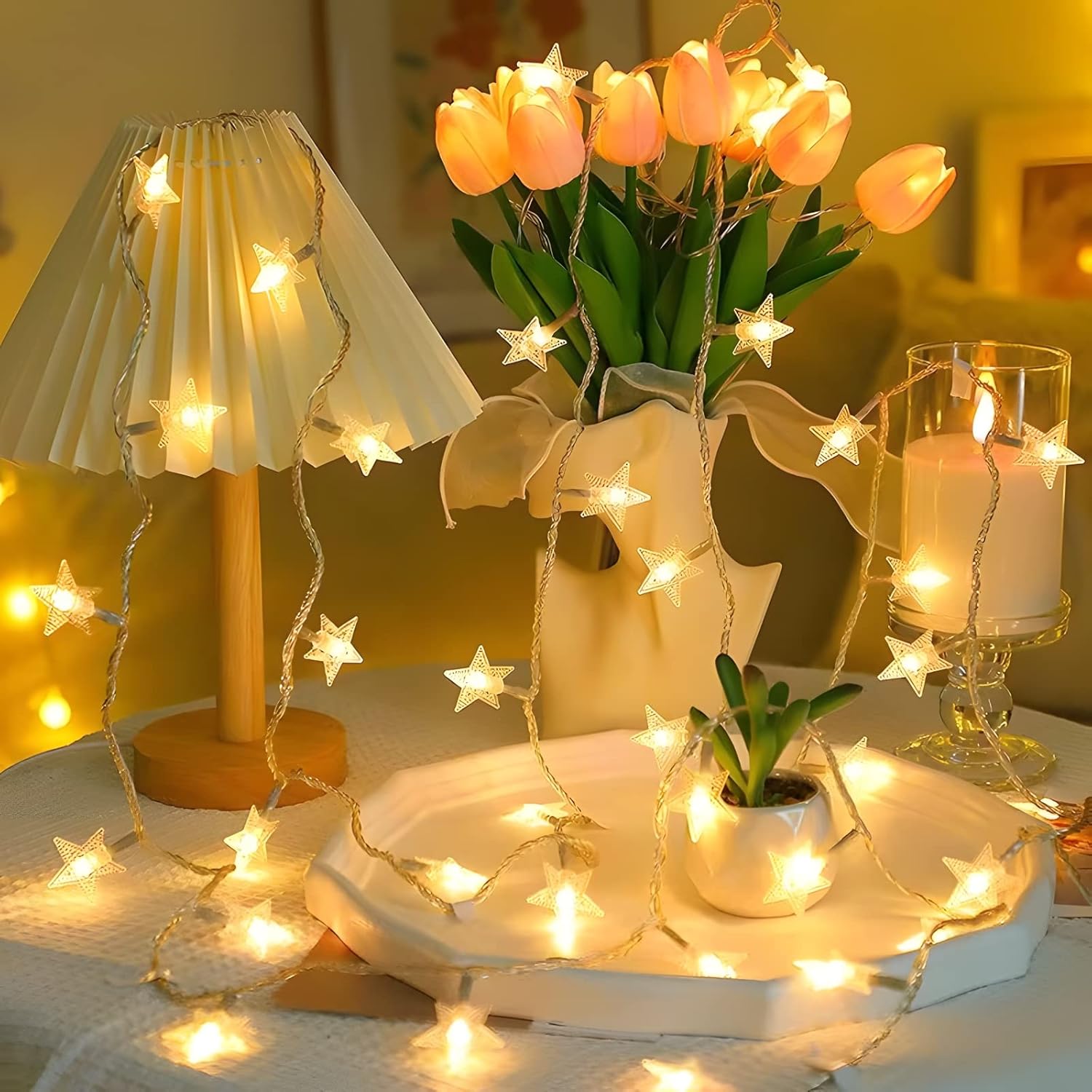 ANJAYLIA 20 LED Star Lights – Effortless Neutral Home Decor, 10ft Warm White Minimal Glow