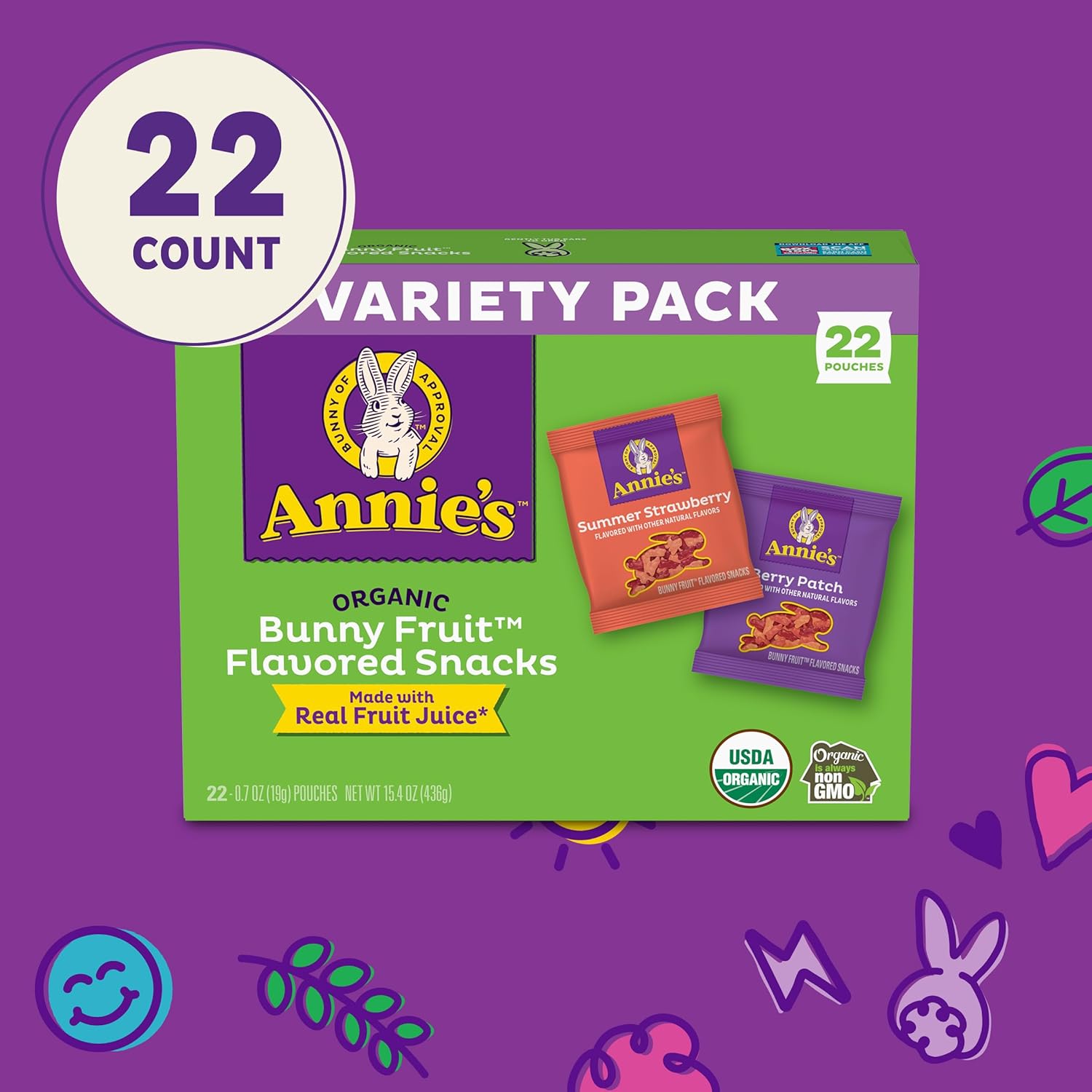 Annie's Organic Bunny Fruit Snacks – Thoughtful Holiday Gift for Allergy-Sensitive Kids, 15.4 oz Variety