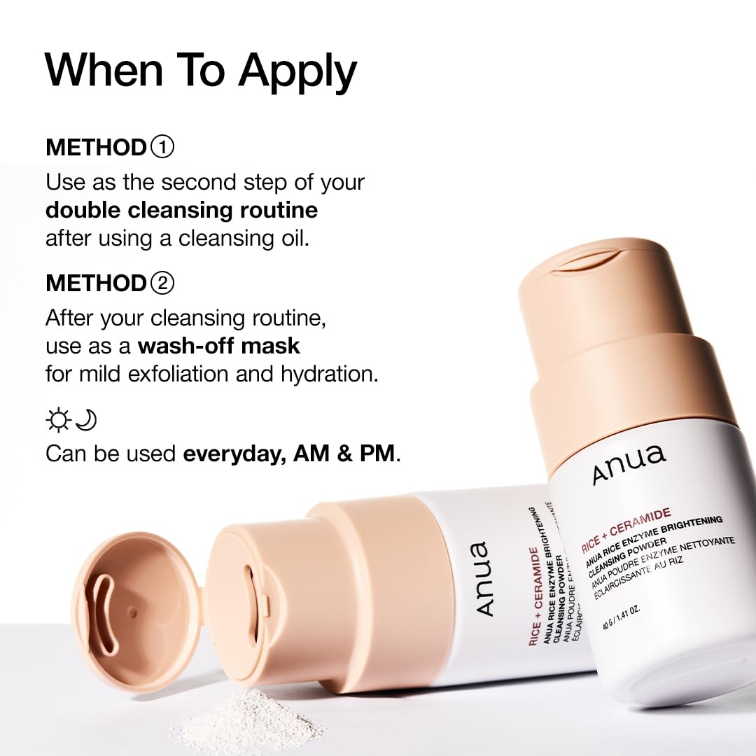 ANUA Rice Enzyme Brightening Cleansing Powder – High-End Powder Cleanser Crafted for Ceramide Skincare Rituals