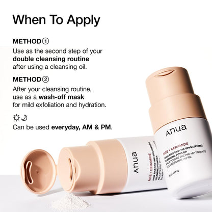 ANUA Rice Enzyme Brightening Cleansing Powder – High-End Powder Cleanser Crafted for Ceramide Skincare Rituals