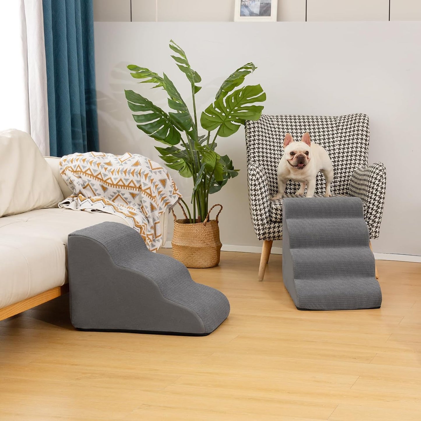 Aodisman Pet Stairs for Bed and Sofa – Stable Foam Steps with Silicone Grip for Arthritic Pets