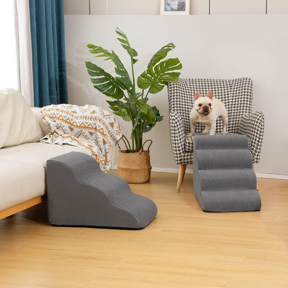Aodisman Pet Stairs for Bed and Sofa – Stable Foam Steps with Silicone Grip for Arthritic Pets