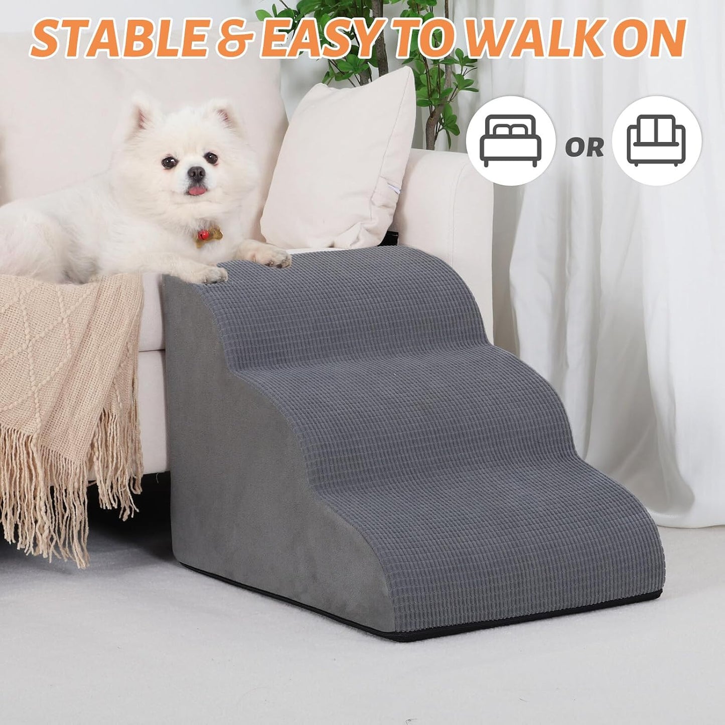 Aodisman Pet Stairs for Bed and Sofa – Stable Foam Steps with Silicone Grip for Arthritic Pets