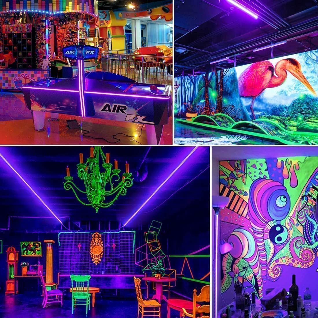 Aogiftr UV-A Blacklight Strip – Basement and Garage Glow Room Accent Lighting, Self-Adhesive Flexible Strip