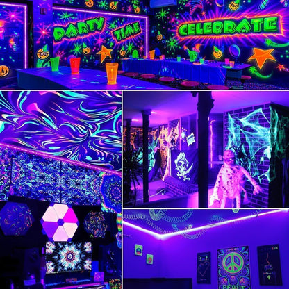 Aogiftr UV-A Blacklight Strip – Basement and Garage Glow Room Accent Lighting, Self-Adhesive Flexible Strip
