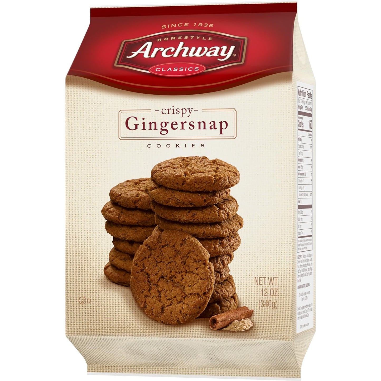 Archway Gingersnap Cookies, 12 oz Shareable Family Bag for Playdates and Weekend Snacking