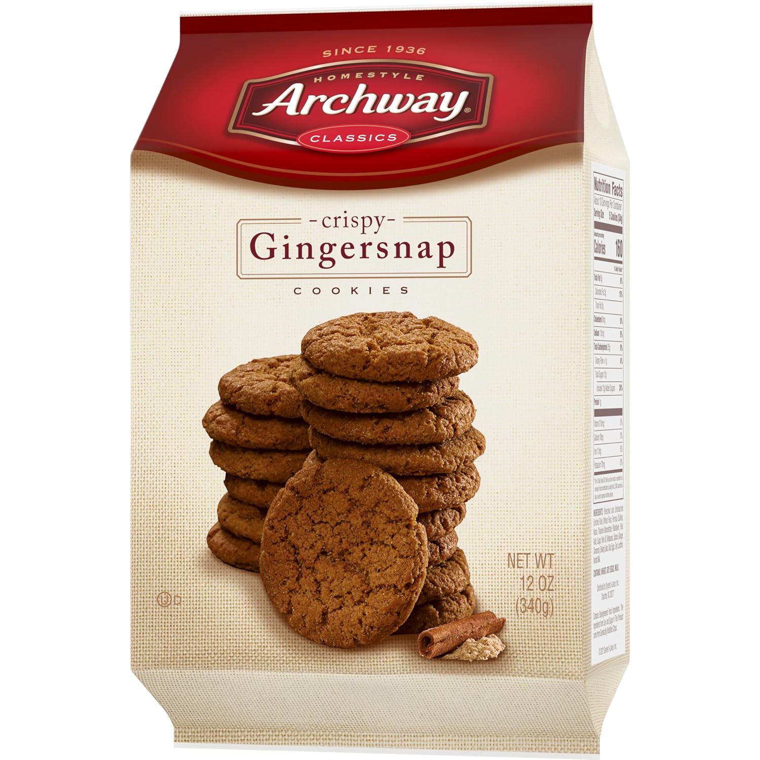 Archway Gingersnap Cookies, 12 oz Shareable Family Bag for Playdates and Weekend Snacking