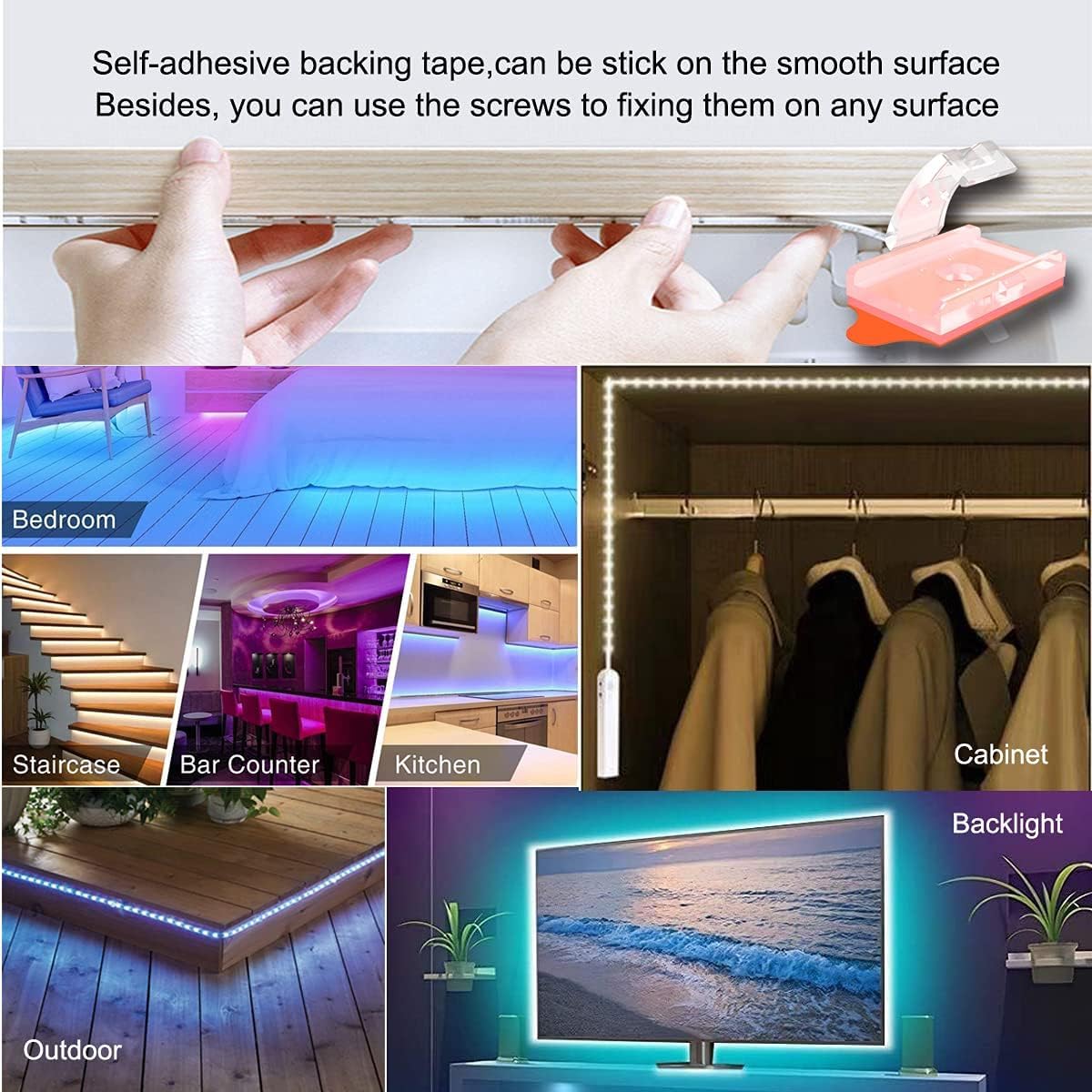 ATB LED Strip Light Brackets for Cubicle Lighting and IT Project Cable Routing, Multi-Surface Mounting Clips, 100 Pack