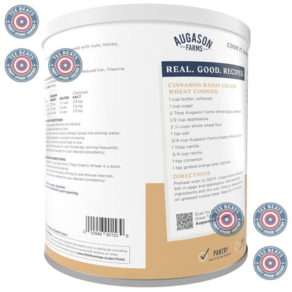 Augason Farms Creamy Wheat Cereal Bulk Can – Quick Hot Cereal for Family Campsite Mornings, 6,480 Calories