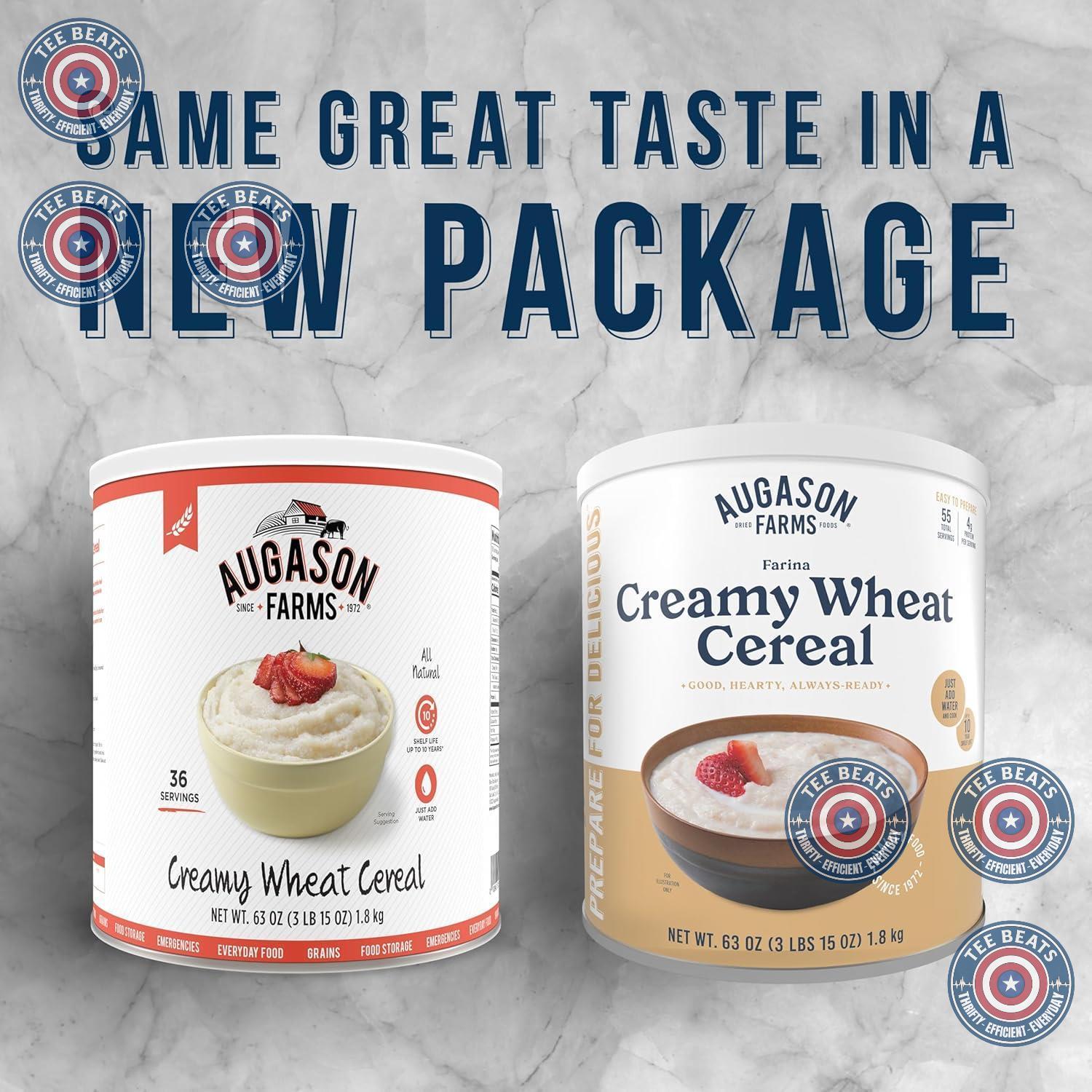 Augason Farms Creamy Wheat Cereal Bulk Can – Quick Hot Cereal for Family Campsite Mornings, 6,480 Calories