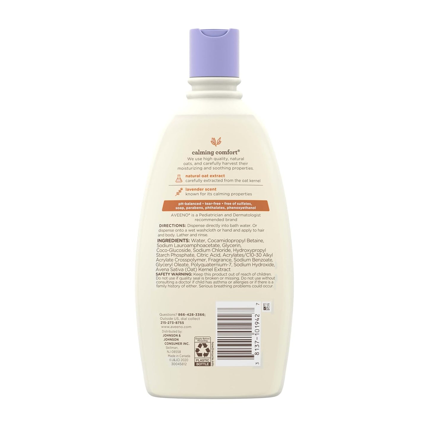 Aveeno Baby Lavender Vanilla Calming Bath – Soothing Oat Extract 2-in-1 Cleanser for Mindful Bedtime Self-Care Routine