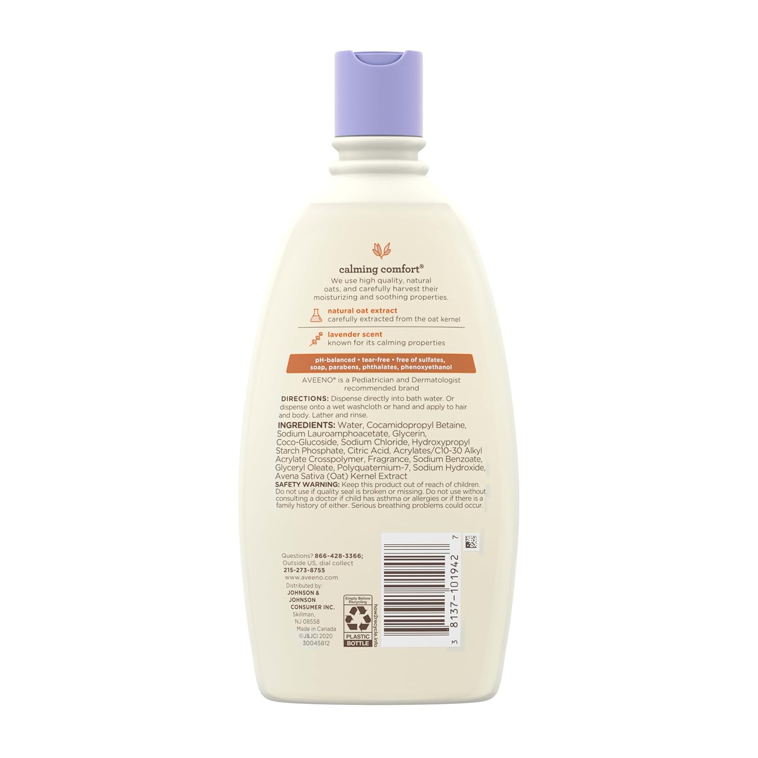 Aveeno Baby Lavender Vanilla Calming Bath – Soothing Oat Extract 2-in-1 Cleanser for Mindful Bedtime Self-Care Routine