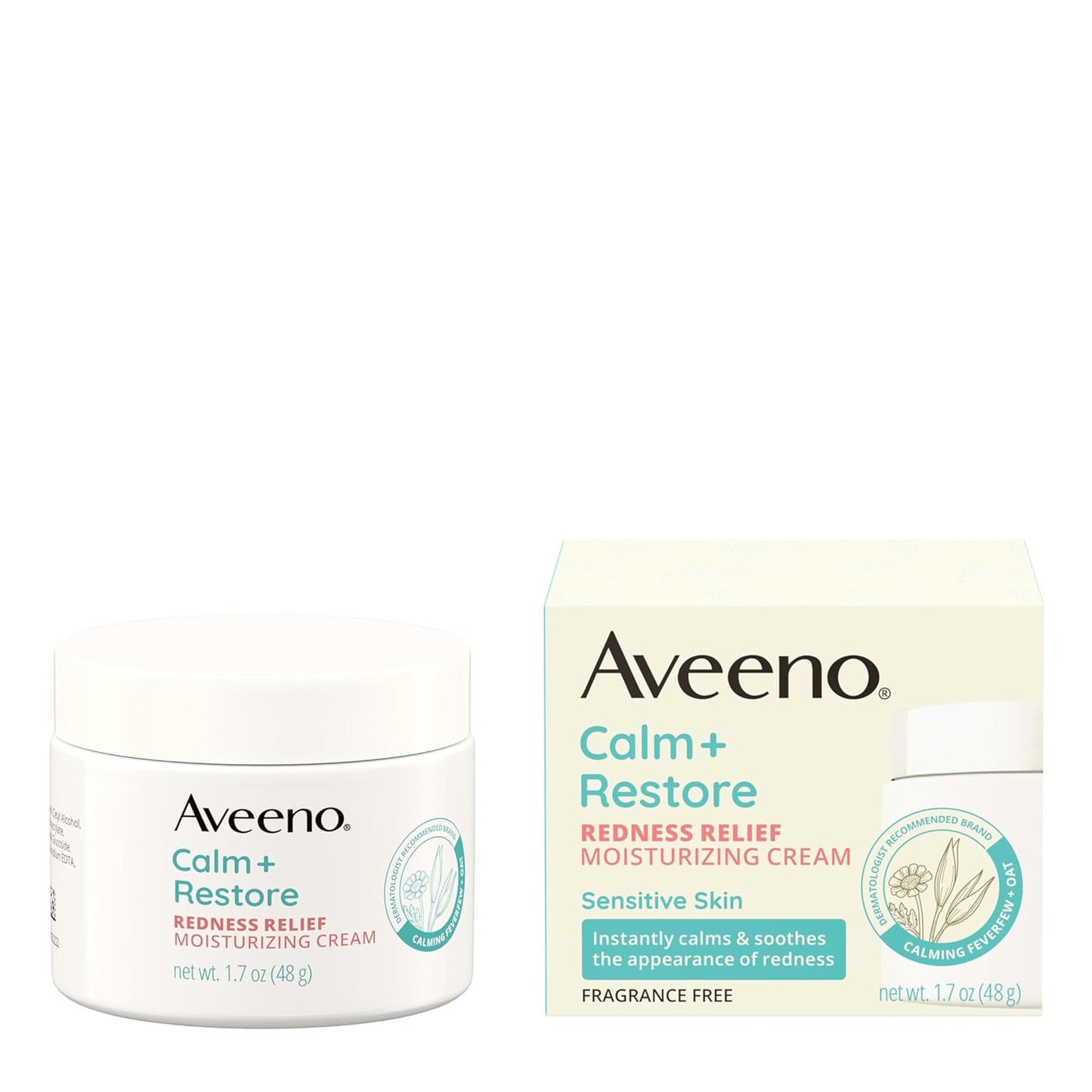 Aveeno Calm + Restore Face Cream – Mindful Morning Skincare for Redness-Prone Skin, Fragrance-Free 1.7 oz