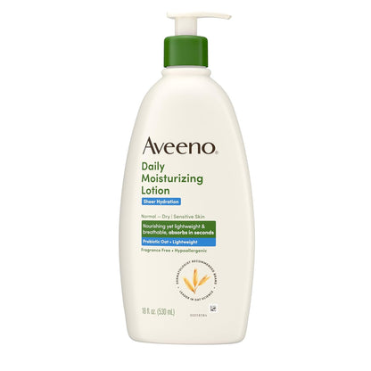 Aveeno Fragrance-Free Daily Body Lotion for Dry Skin – 48-Hour Moisturizer with Prebiotic Oat to Support a Mindful, Sensitive-Skin Skincare Routine