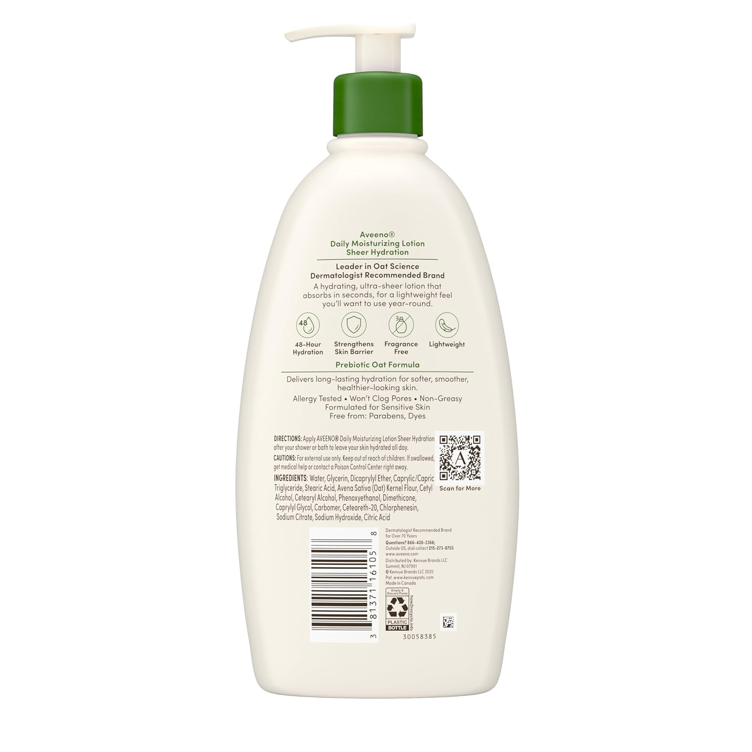 Aveeno Fragrance-Free Daily Body Lotion for Dry Skin – 48-Hour Moisturizer with Prebiotic Oat to Support a Mindful, Sensitive-Skin Skincare Routine