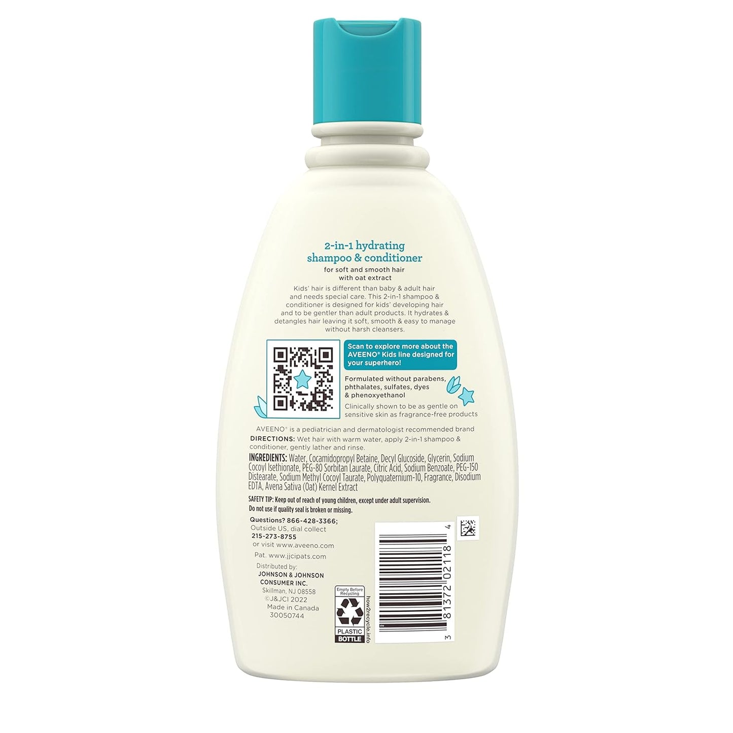 Aveeno Kids Minimalist Hair Care, One Bottle for Cleansing & Conditioning Daily Routine