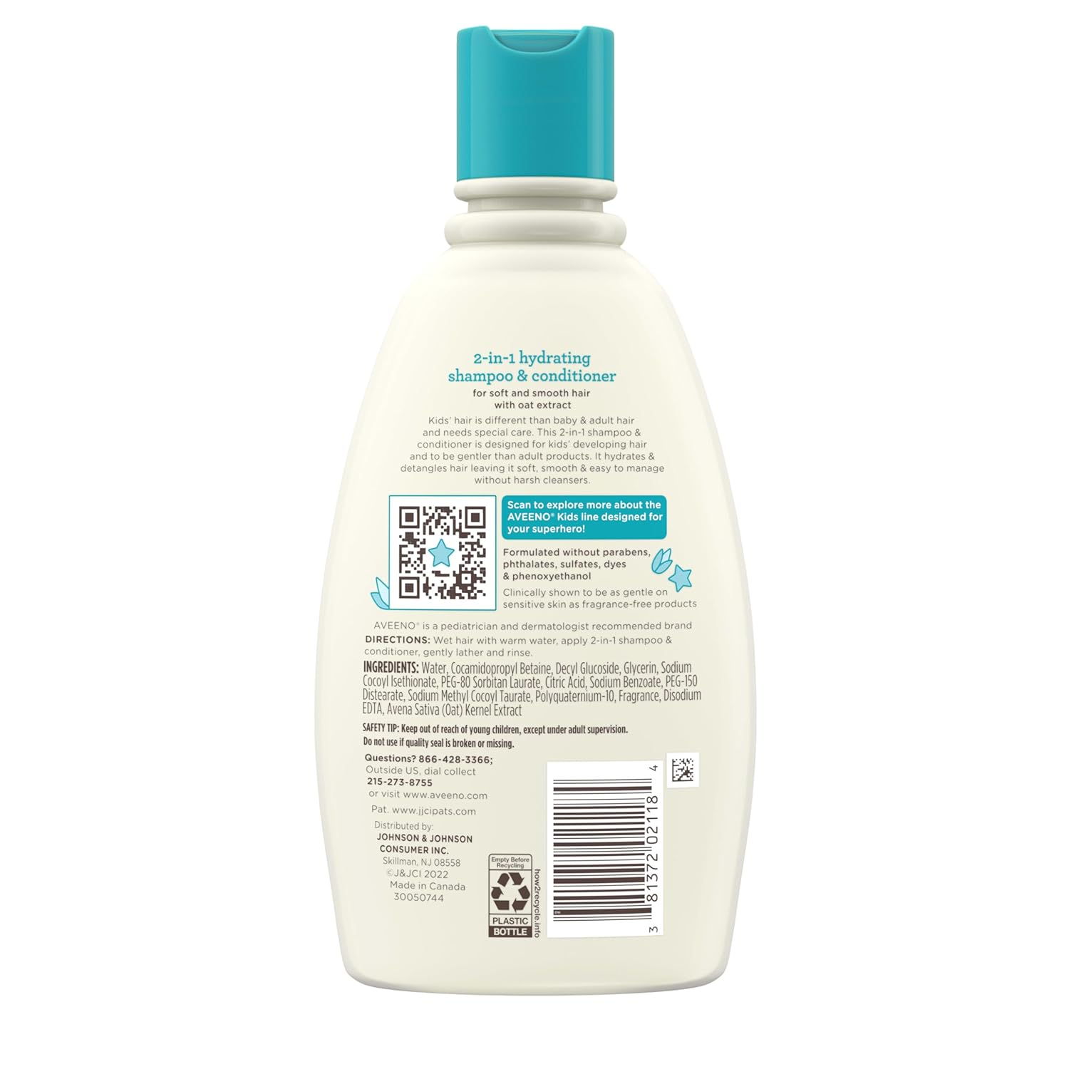 Aveeno Kids Minimalist Hair Care, One Bottle for Cleansing & Conditioning Daily Routine