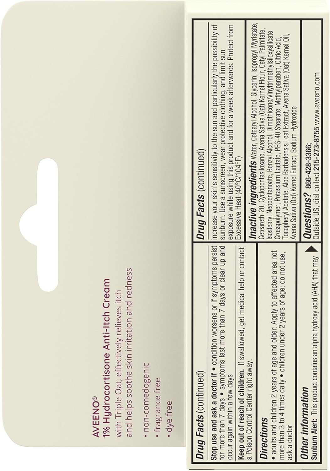 Aveeno Maximum Strength 1% Hydrocortisone Anti-Itch Cream – Portable Insect Bite Relief for Camping and Trail Use, 1 oz