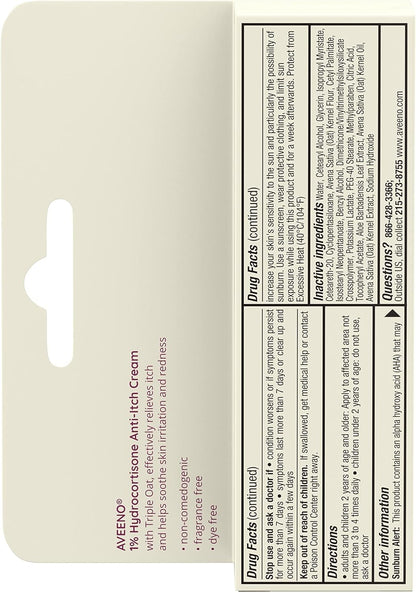Aveeno Maximum Strength 1% Hydrocortisone Anti-Itch Cream – Portable Insect Bite Relief for Camping and Trail Use, 1 oz