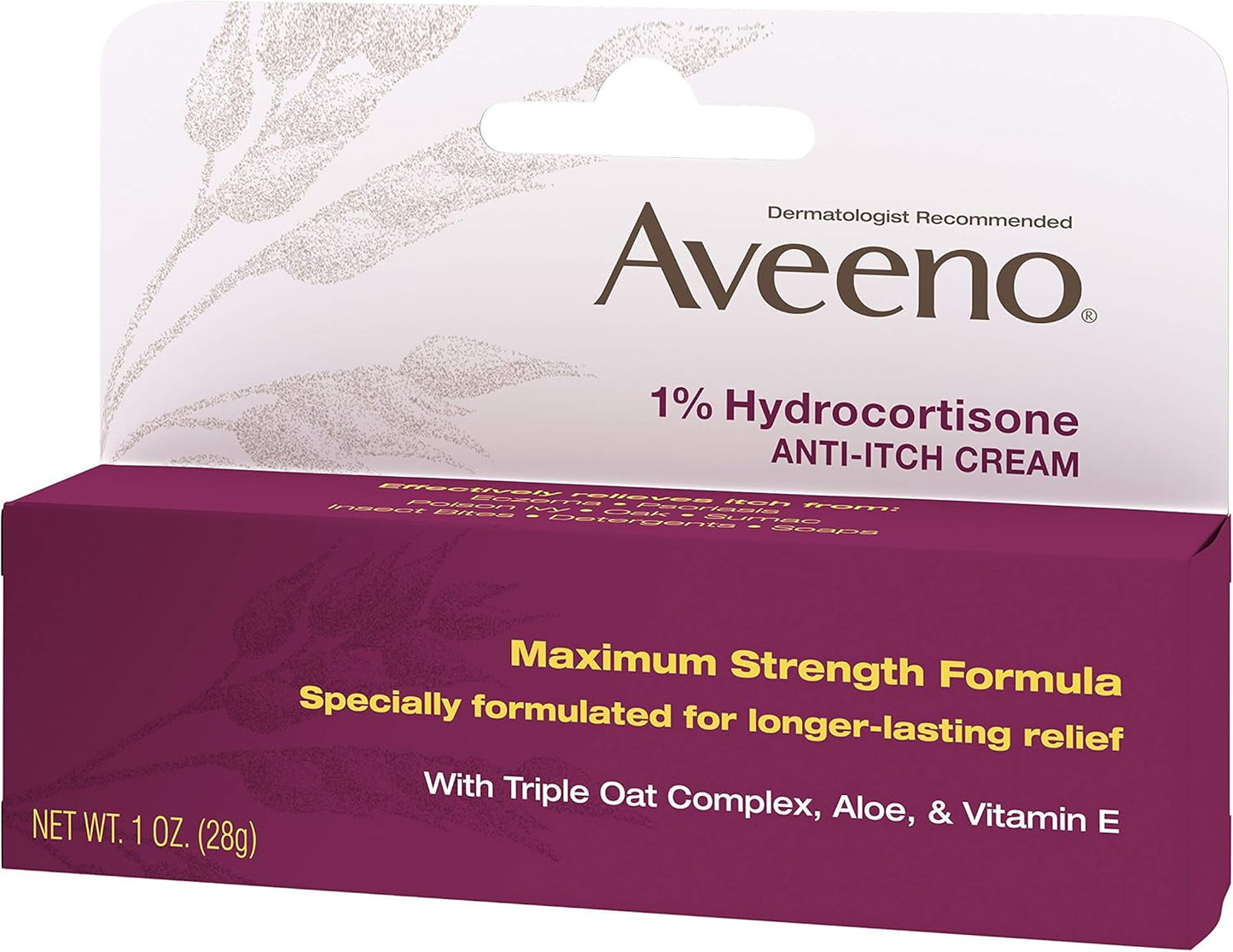 Aveeno Maximum Strength 1% Hydrocortisone Anti-Itch Cream – Portable Insect Bite Relief for Camping and Trail Use, 1 oz