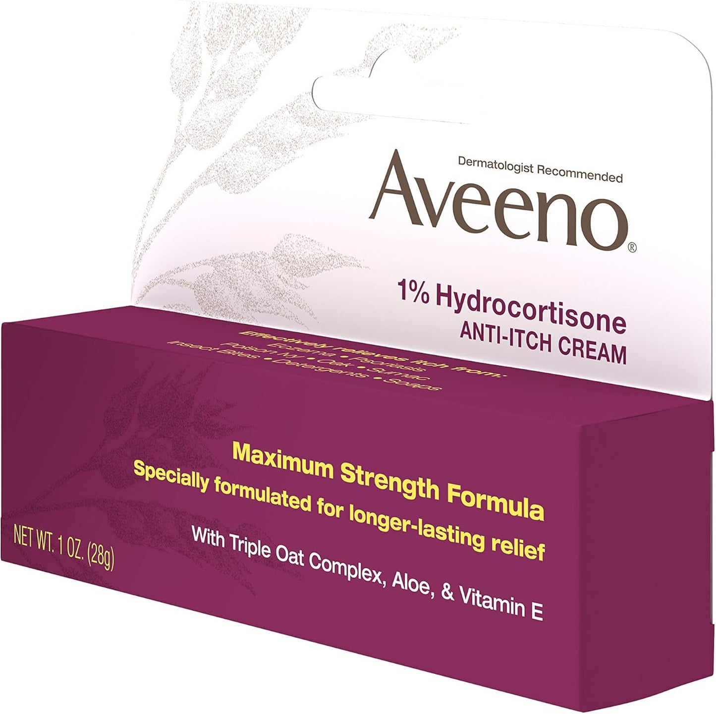 Aveeno Maximum Strength 1% Hydrocortisone Anti-Itch Cream – Portable Insect Bite Relief for Camping and Trail Use, 1 oz