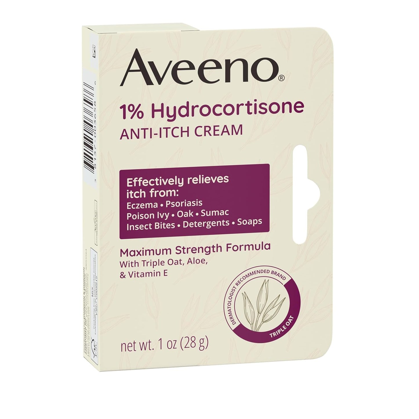 Aveeno Maximum Strength 1% Hydrocortisone Anti-Itch Cream, Thoughtful Self-Care Gift for Mom & Her, 1 oz 2 Pack