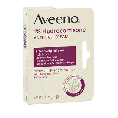Aveeno Maximum Strength 1% Hydrocortisone Anti-Itch Cream, Thoughtful Self-Care Gift for Mom & Her, 1 oz 2 Pack