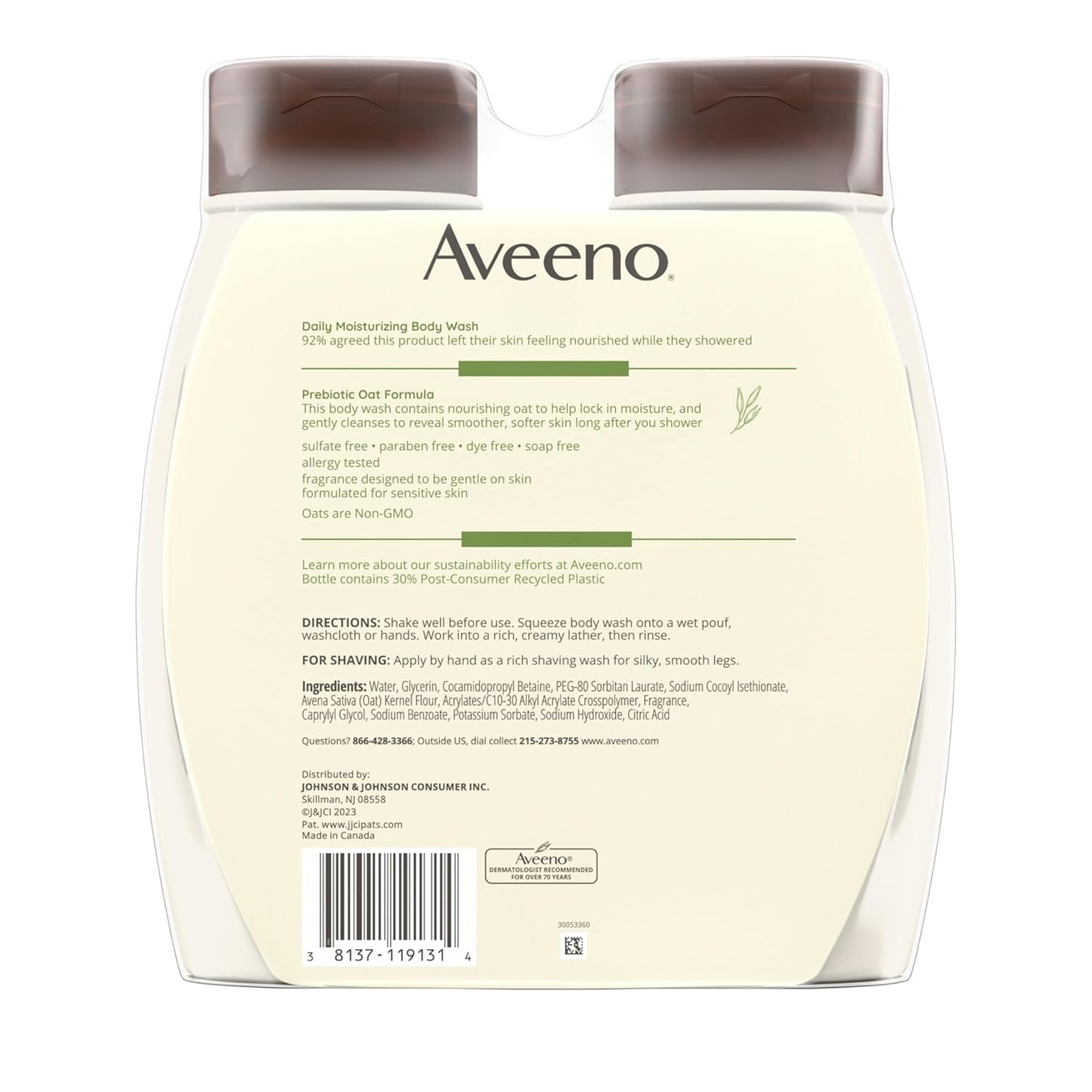 Aveeno Minimalist Shower Gel – Unscented Prebiotic Oat Cleanser for Intentional Skincare