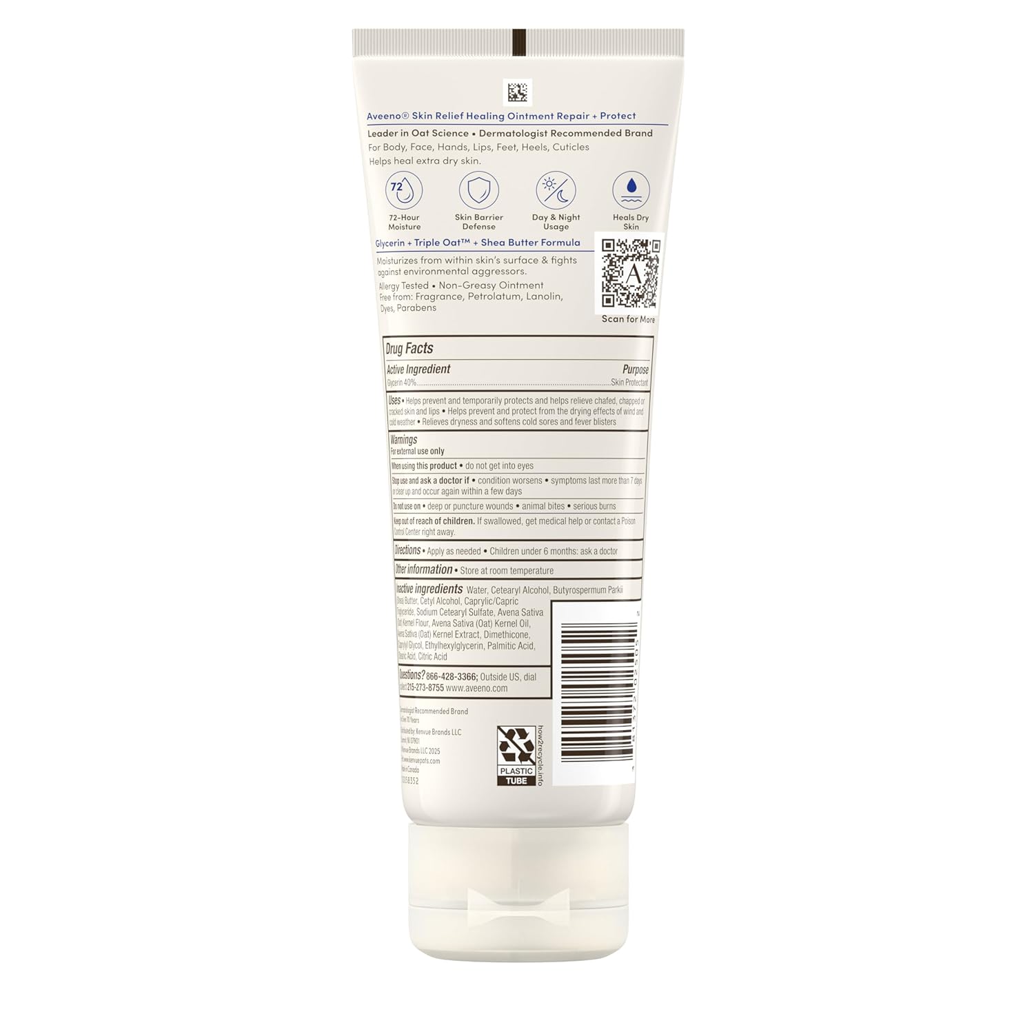 Aveeno Skin Relief Healing Ointment – Nightly Wind-Down Skin Therapy for Cracked Heels, Hands, and Lips, Fragrance-Free