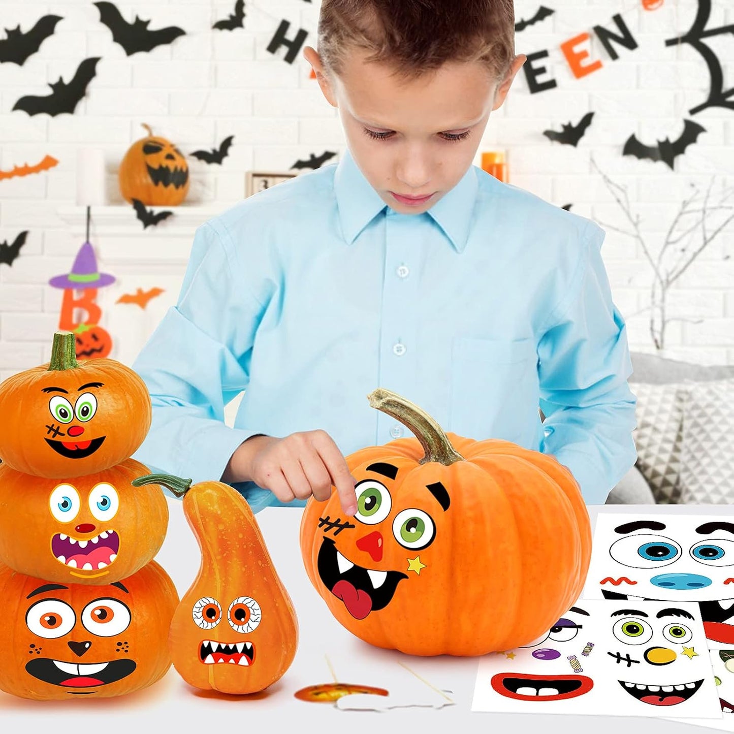 BainGsek Kid-Safe Pumpkin Decorating Stickers – No Sharp Tools, No Flame, Worry-Free Halloween for the Whole Family