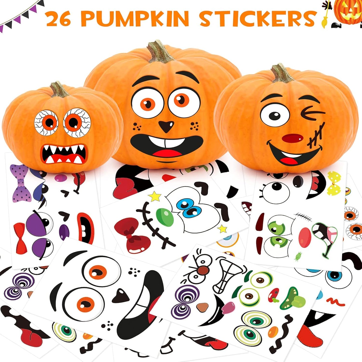BainGsek Kid-Safe Pumpkin Decorating Stickers – No Sharp Tools, No Flame, Worry-Free Halloween for the Whole Family