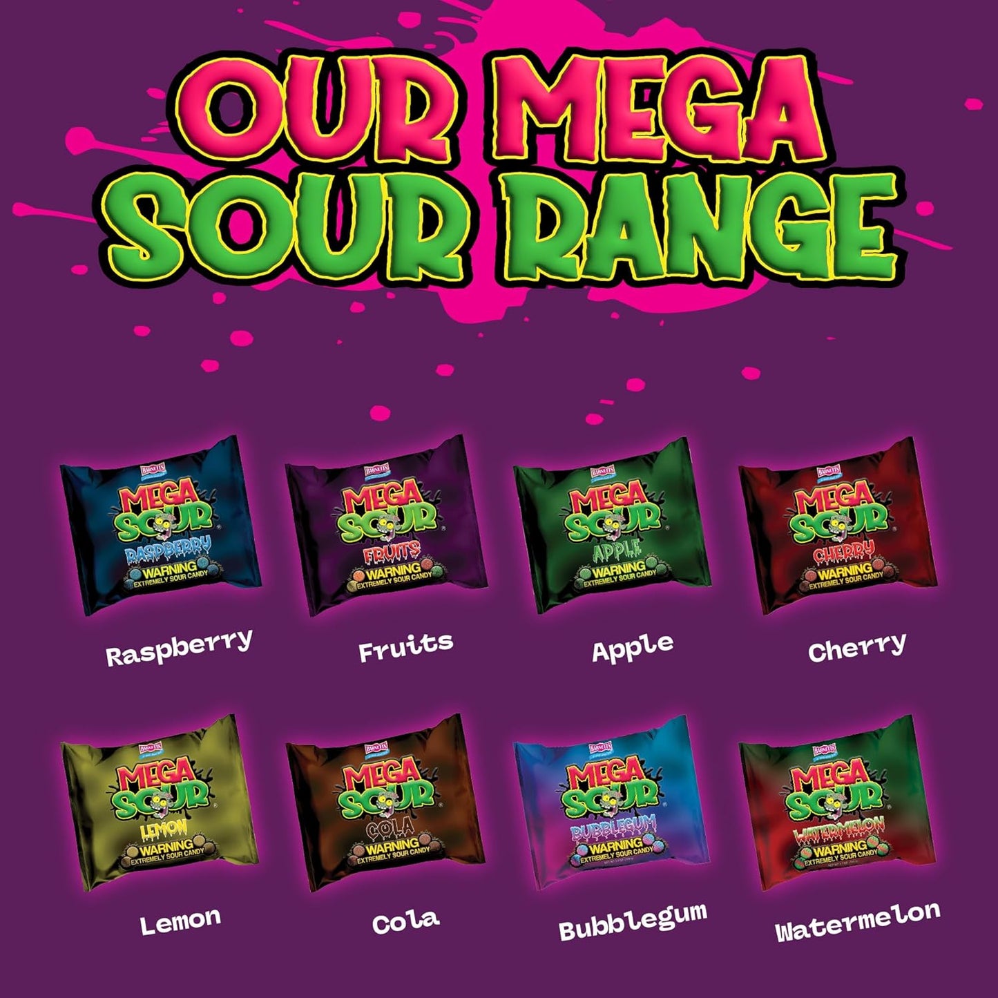 Barnetts Mega Sour Candy Fruits 227g – Family Movie Night Snack Sharing Pouch, Recommended for Tolerant Kids Only