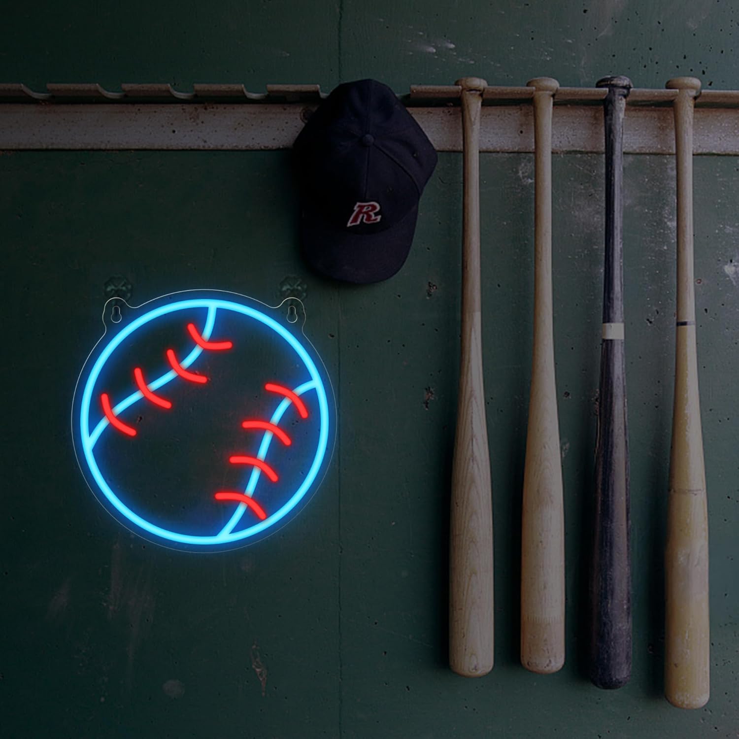Baseball Neon Sign - Ready to Gift Baseball Fan Accessories for Teen Boys & Dads, Dimmable LED Accent Light with USB Plug, Bedroom Game Room Wall Sign