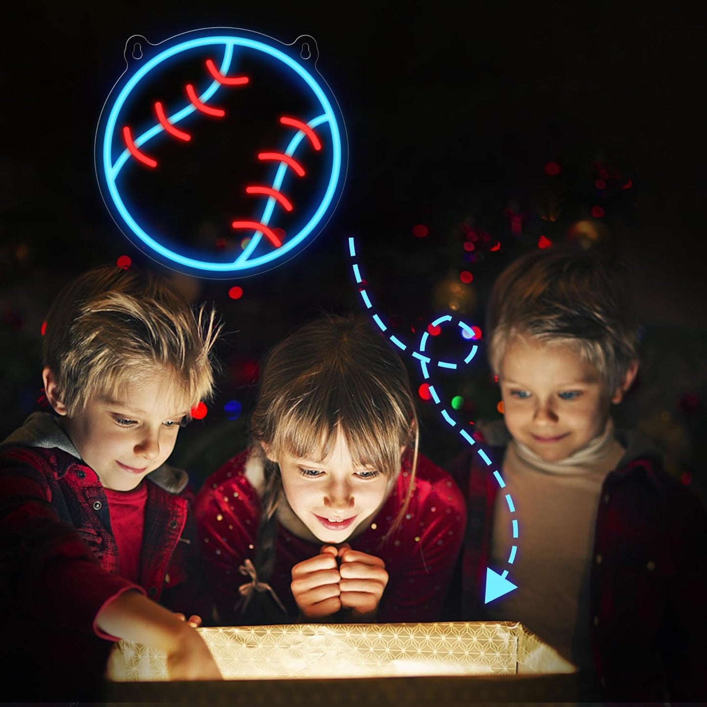 Baseball Neon Sign - Ready to Gift Baseball Fan Accessories for Teen Boys & Dads, Dimmable LED Accent Light with USB Plug, Bedroom Game Room Wall Sign