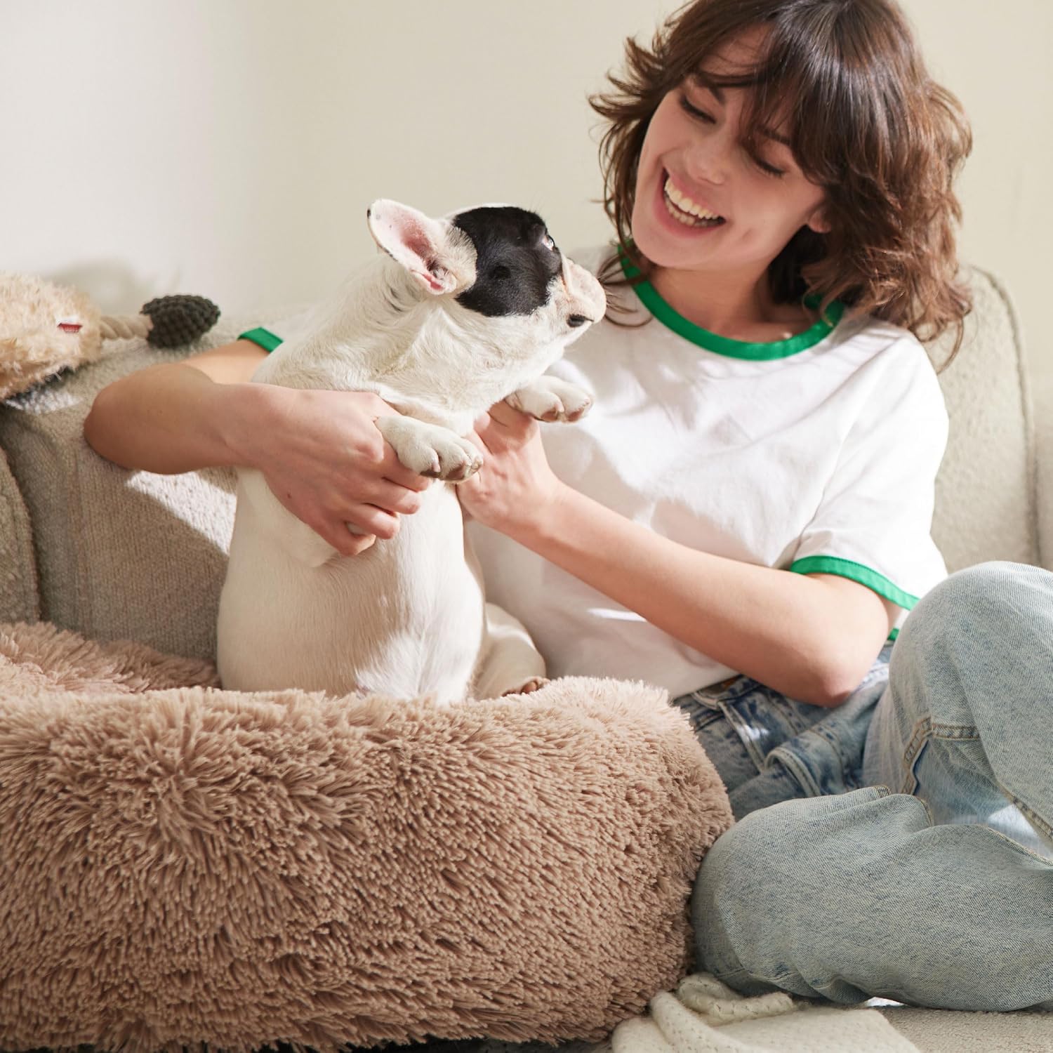 Bedsure Donut Calming Dog Bed – Soft Round Nest for Anxious Pets, 30 inch Washable Faux Fur Bed for Mindful Pet Self-Care