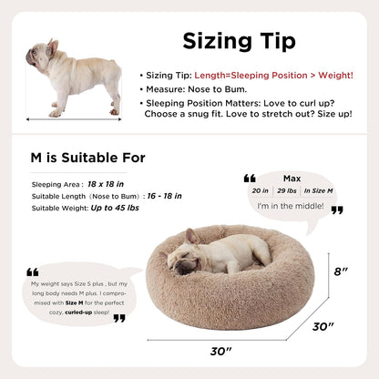 Bedsure Donut Calming Dog Bed – Soft Round Nest for Anxious Pets, 30 inch Washable Faux Fur Bed for Mindful Pet Self-Care
